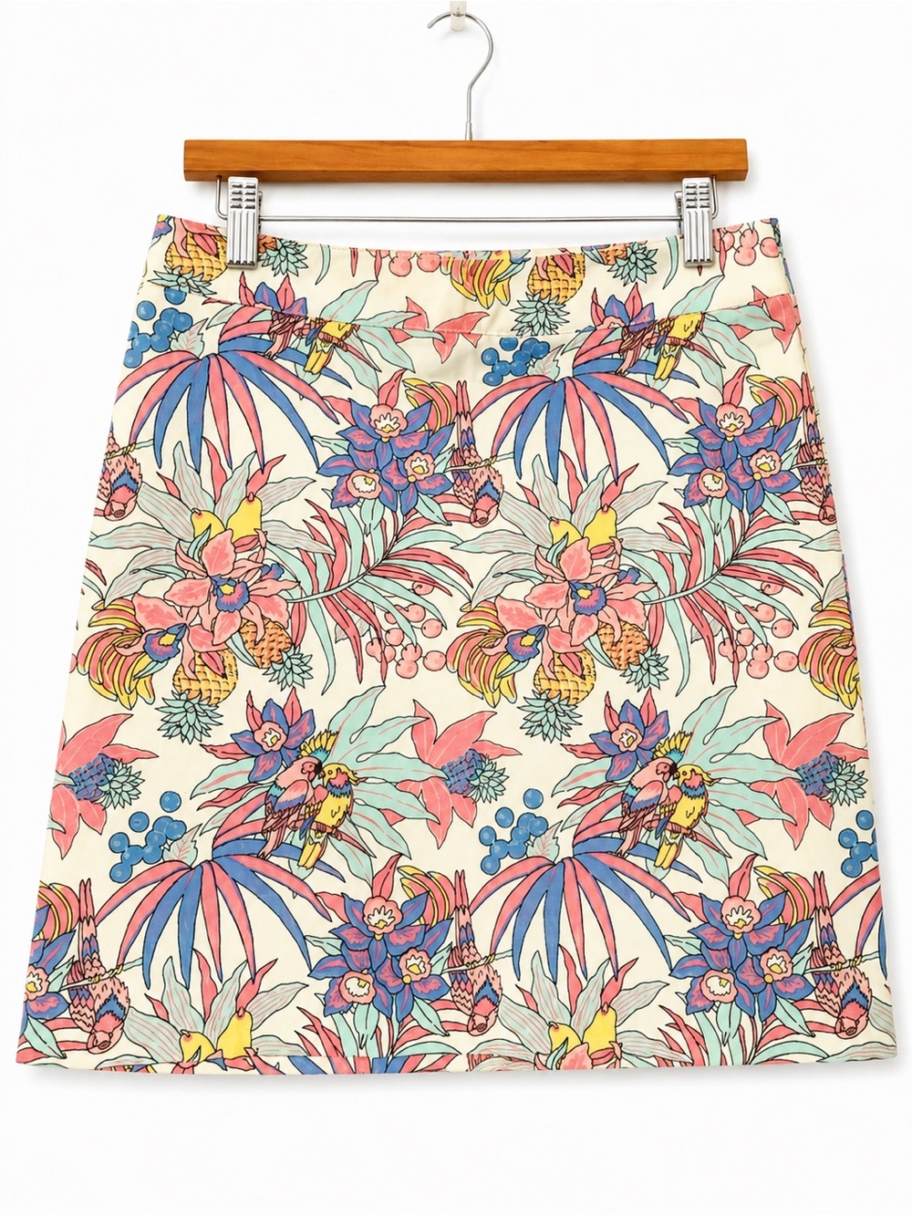 Talbots Cream Tropical Mini Skirt with Pink and Blue Floral Print